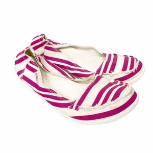 Crocs pink and white striped flats